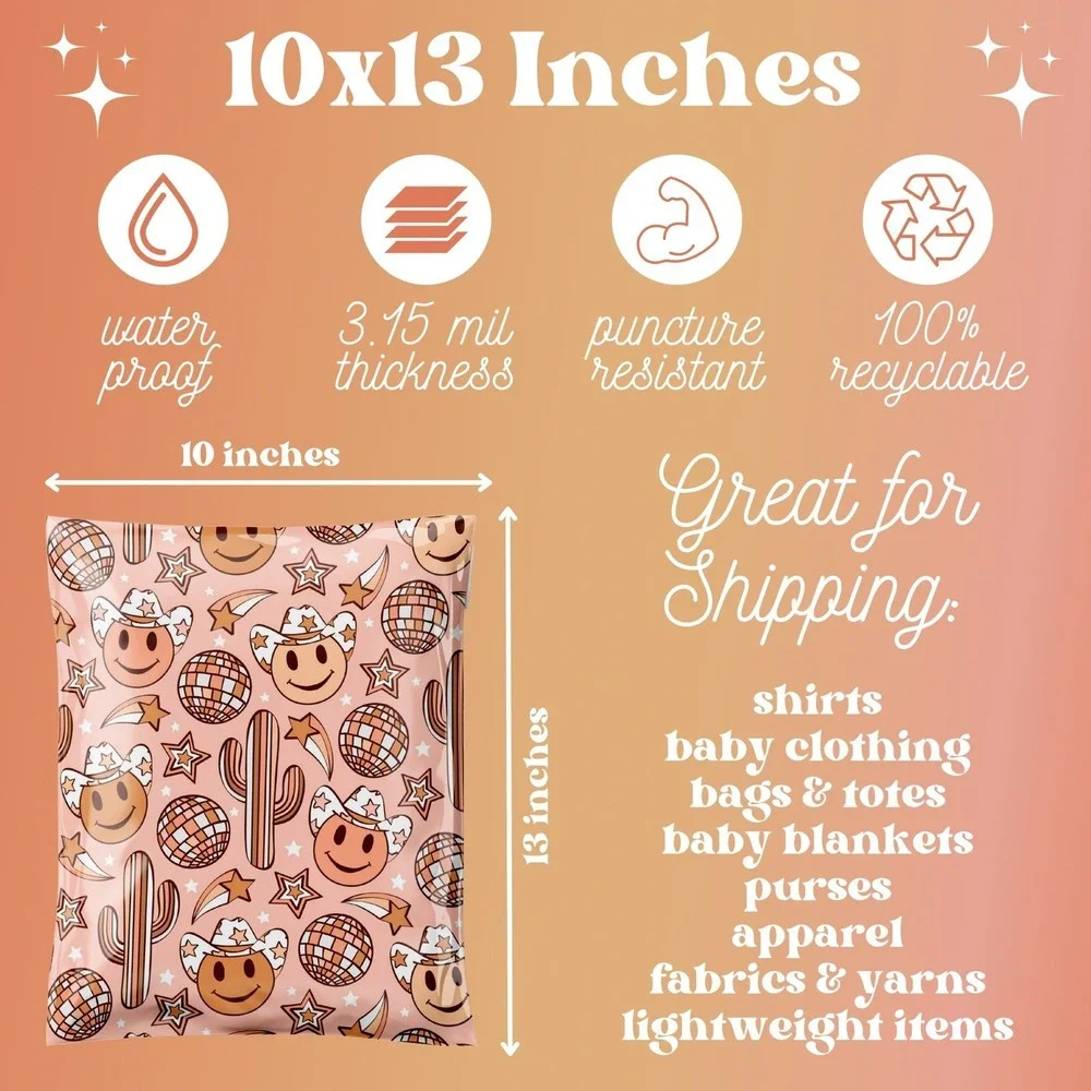 Western‎ Smiley Face Poly Mailers 10x13 Inch 100 Pack Shipping Supplies Bohemian